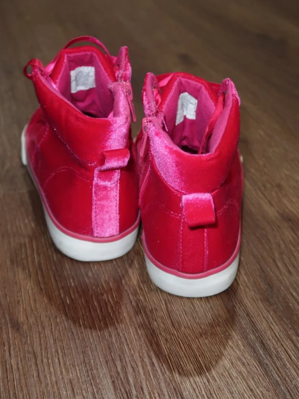 Girls Gymboree Bright Pink Velvet Ribbon Lace Zip Side High Top Sneakers 1 Youth